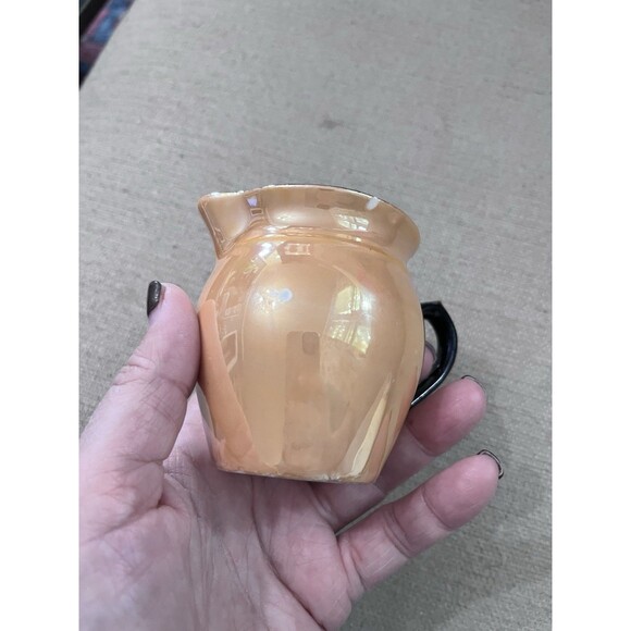 Vintage Czechoslovakia Orange Luster Ware Creamer Pitcher Black Handle Small - Picture 4 of 8